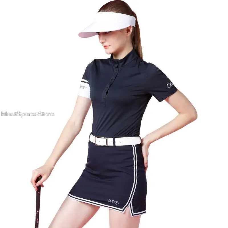 Women s Golf Outfit, Short Sleeve Polo Shirt with Lapel & Breathable Sports Pencil Skirt