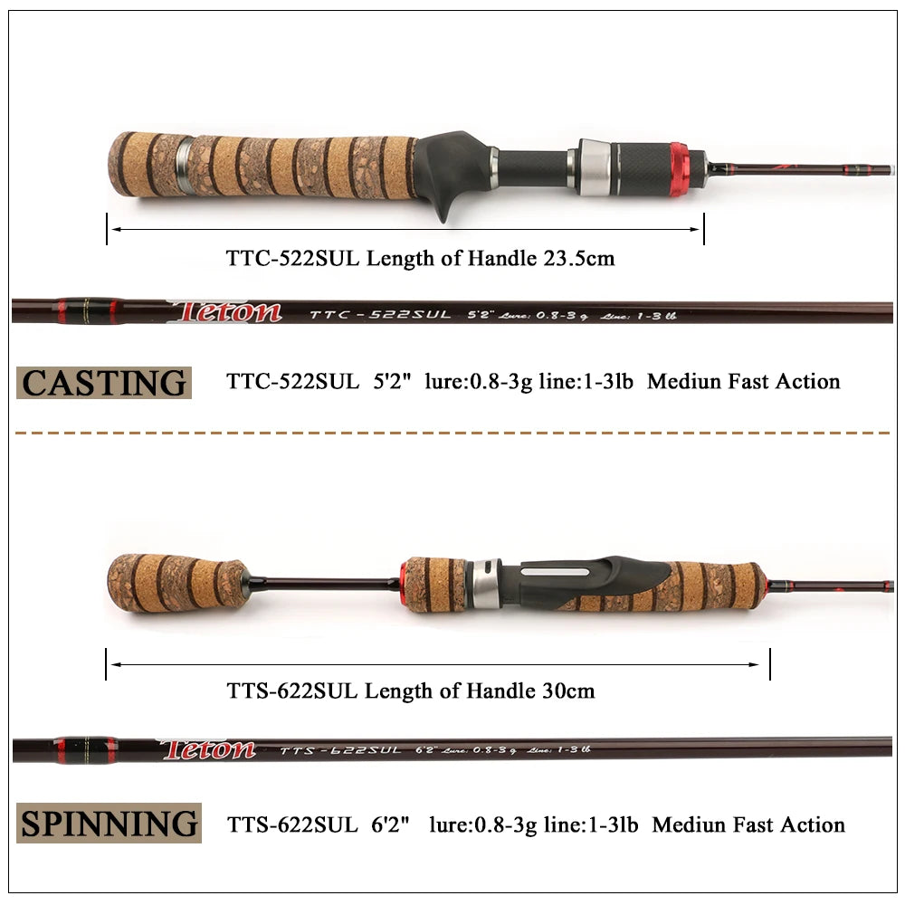 Super Ultralight 1.56m 5'2" Casting 1.86m 6'2" Spinning Soft Carbon Fishing Rod Lure Fish Cane Stick 0.8-3g