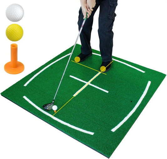 Premium Turf Indoor/Outdoor Golf Swing & Stance Mat with 2 Golf Balls,1 Rubber Tee