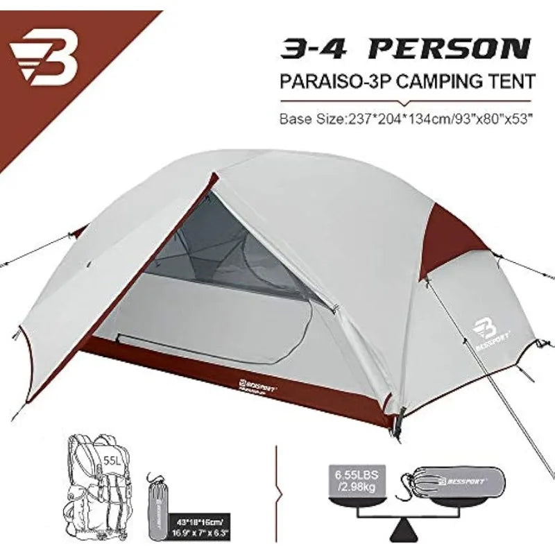 Camping Tent for 3 Person, Two Doors Double Layer