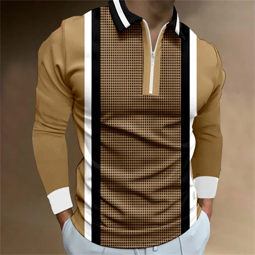 Men Long Sleeve Zipper Polo Golf Shirt , Spring Autumn .