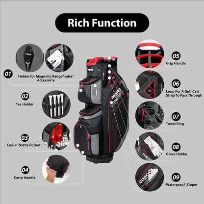 Golf Cart Bag 14 Way Dividers with 11 Pockets with Cooler & Magnet Strap