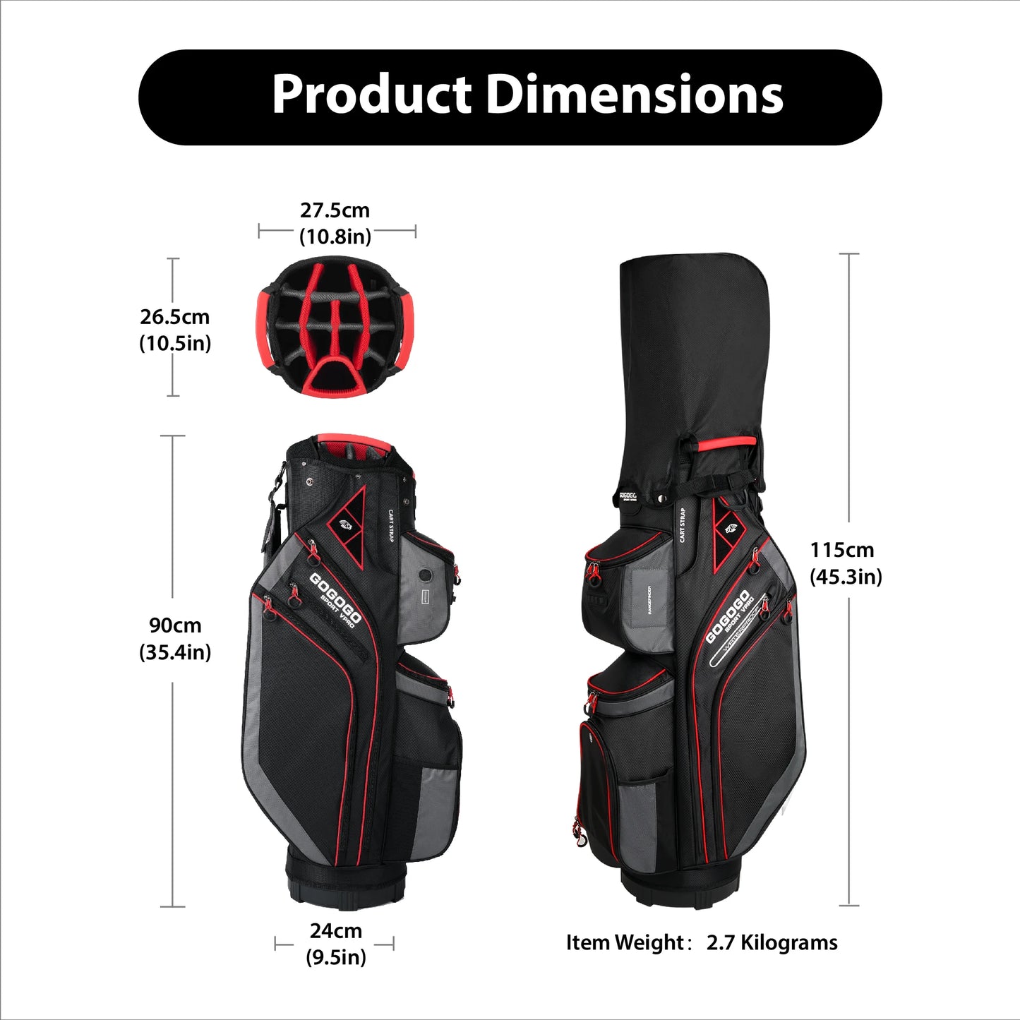 Golf Cart Bag 14 Way Dividers with 11 Pockets with Cooler & Magnet Strap