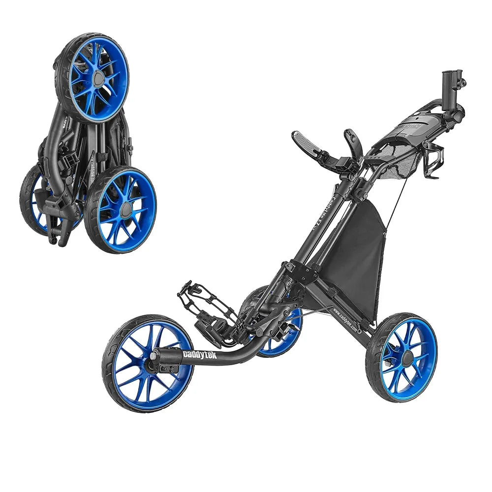 Foldable Collapsible Lightweight 3 Wheel Golf Push Cart - with Foot Brake