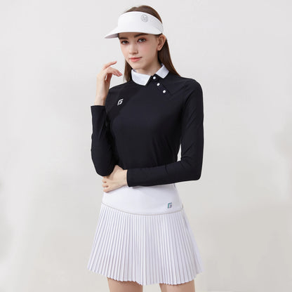 Autumn and Spring Women's Golf Long Sleeve T-shirt Warmth Elastic Causal and Sports