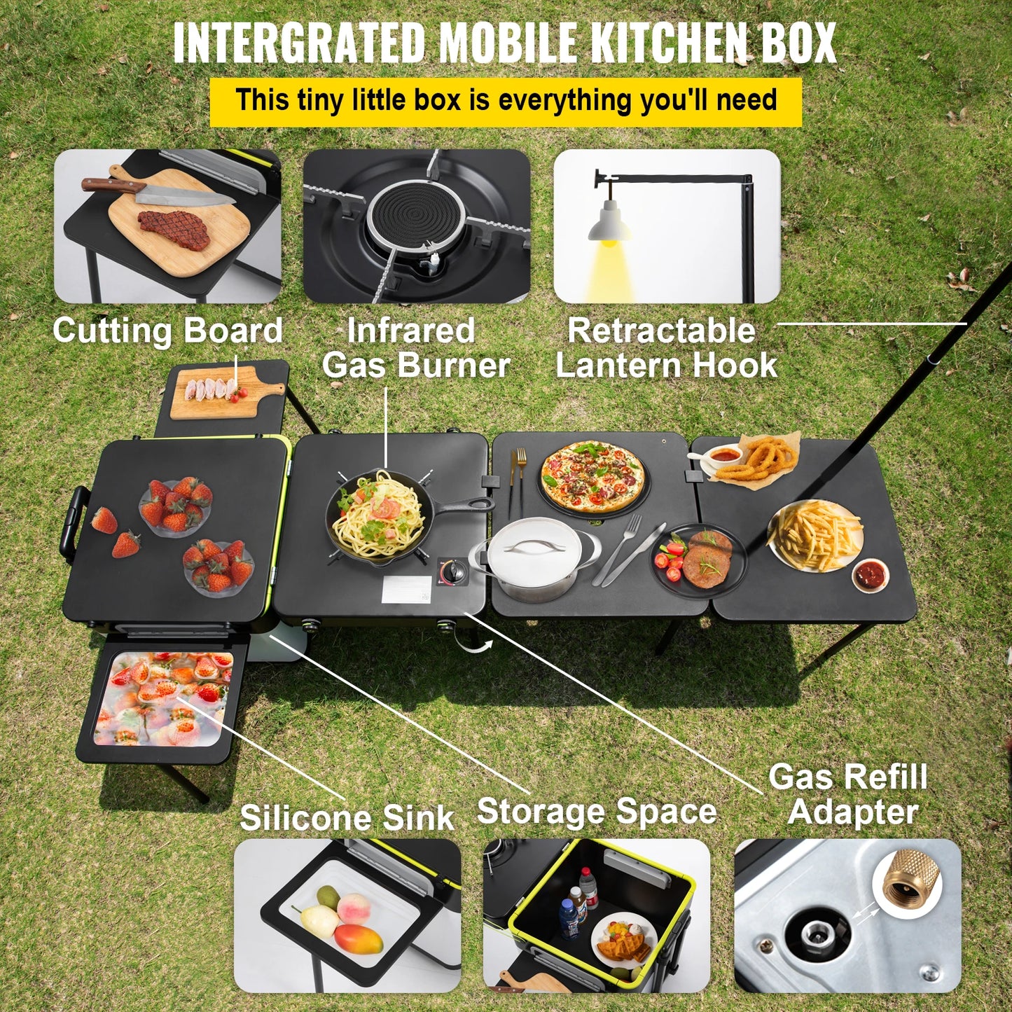 Mobile Kitchen  Multifunctional Camp Box w/ Wheels