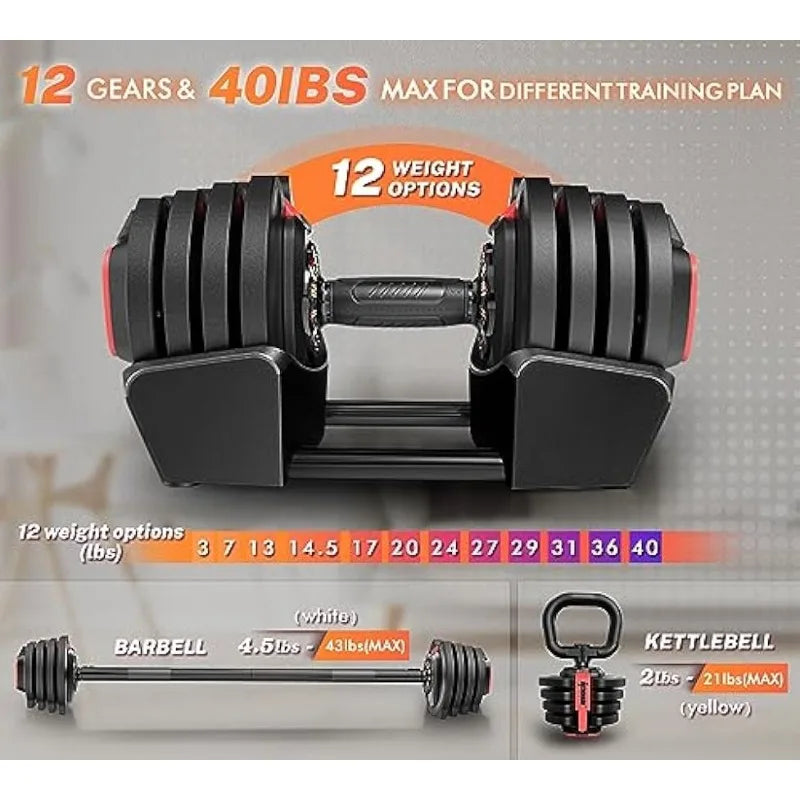 3-in-1 Multifuntion Weight Set 40lbs Increment, Free Weight. Dumbbell, Barbell