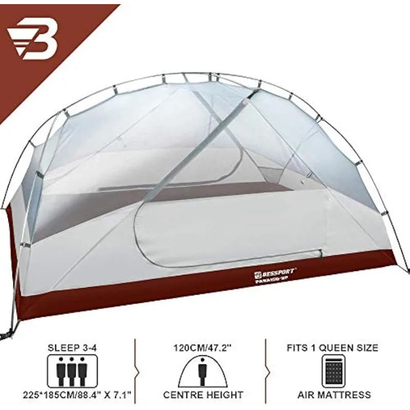 Camping Tent for 3 Person, Two Doors Double Layer