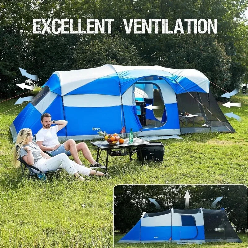 8 Person Family Camping Tent with Screen Porch