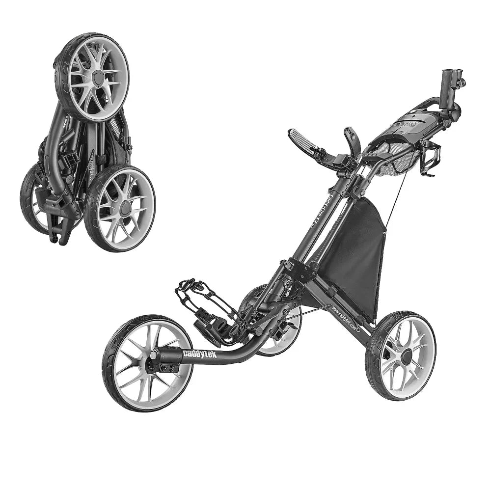 Foldable Collapsible Lightweight 3 Wheel Golf Push Cart - with Foot Brake